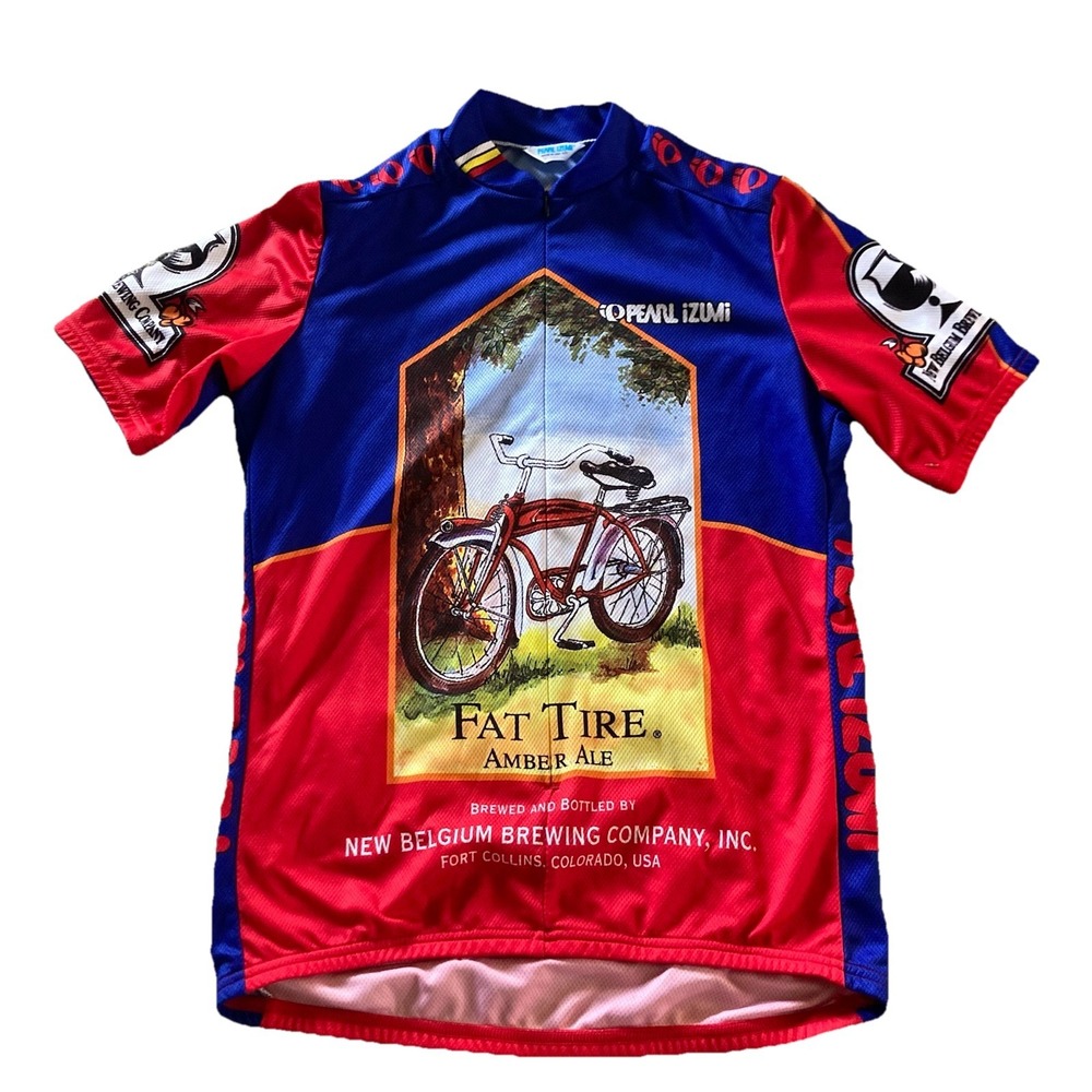 Vintage Pearl Izumi New Belgium Fat Tire Cycling Jersey Mens Large Shirt 1999